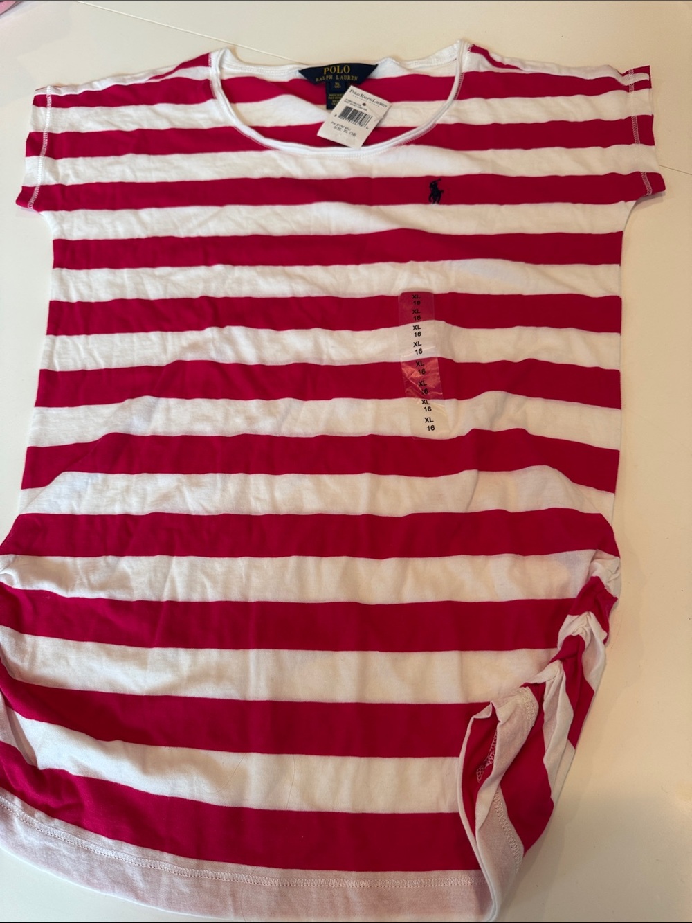 Polo by Ralph Lauren Girls' Pink and White Striped Short Sleeve Tee
